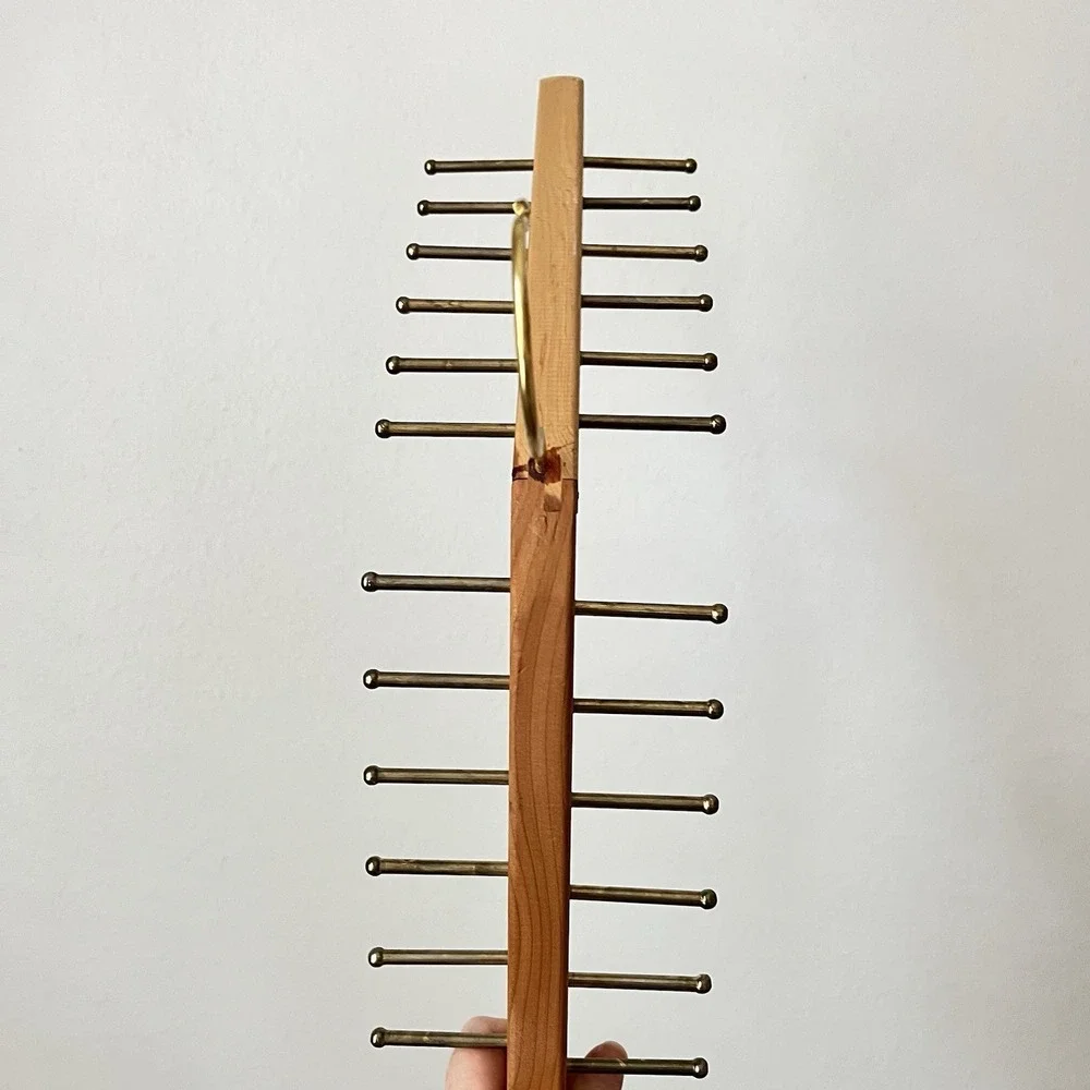 Vtg cedar brass belt tie hanger 24 hooks old school mens closet retro 17